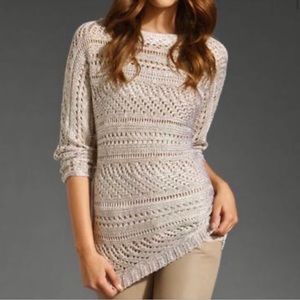 Alice + Olivia Patrick Crochet Off Shoulder Pointelle Sweater Pale Gold XS